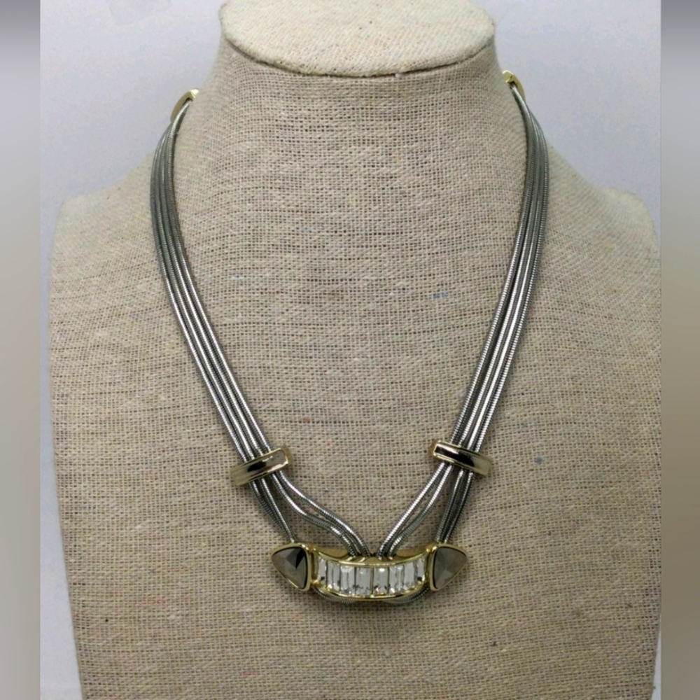 White House Black Market Two-Tone Multi Strand Choker EUC 11" With Rhinestones